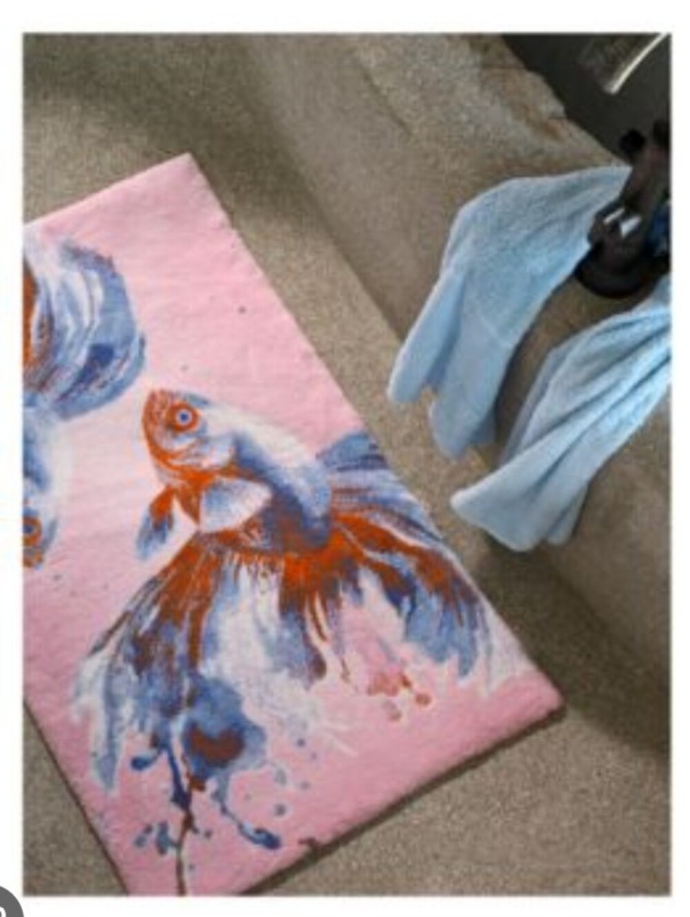 Abyss Habidecor Pink Bath Rug w/ Blue & Orange Fish Design Egyptian Cotton New